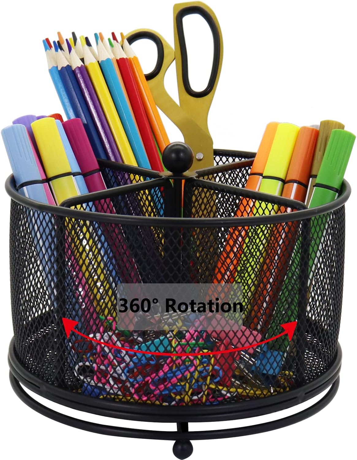 Mesh Rotating Desk Organizer Pen Pencil Holder 4 Compartments Black