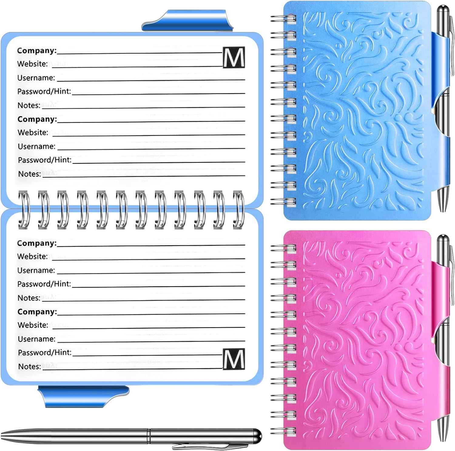 2Pcs Protable Notebook Elegant Mandala Password Book Keeper with Pen Blue, Rose Red