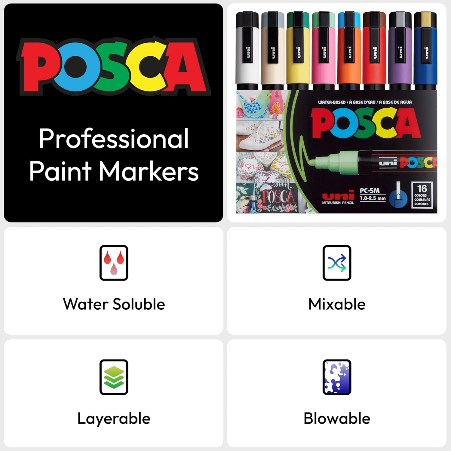 Uni Posca Paint Marker PC-5M - Medium Point - 16 Color Set