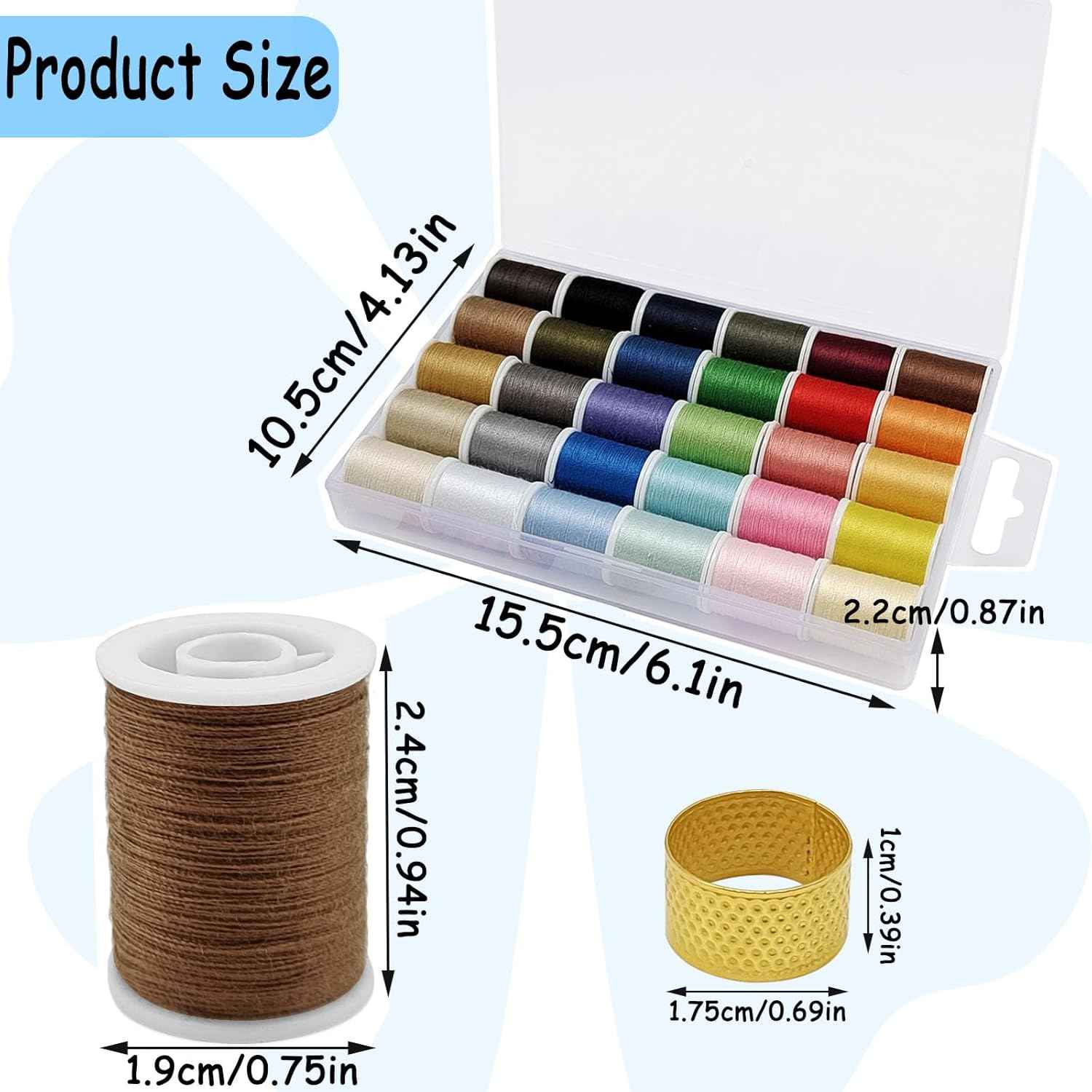Open plastic thread case with assorted spools and a yellow measuring tape