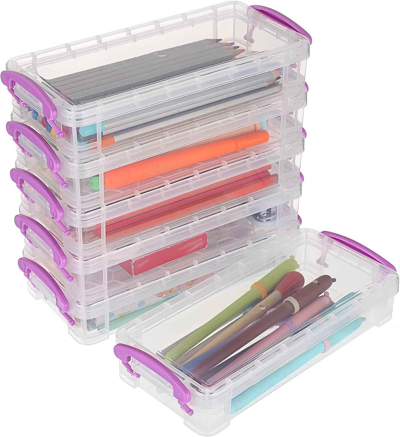 6 Large Capacity Pencil Box,Office Supplies Storage Organizer Box Purple