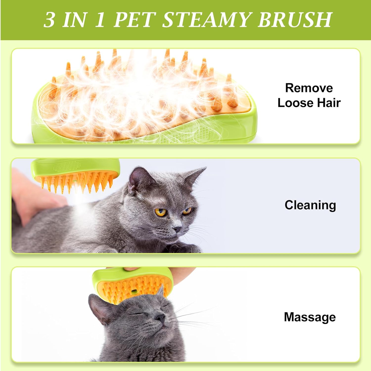3 in 1 Cat Steam Brush Pet Hair Remover Misting Comb 2 Pack