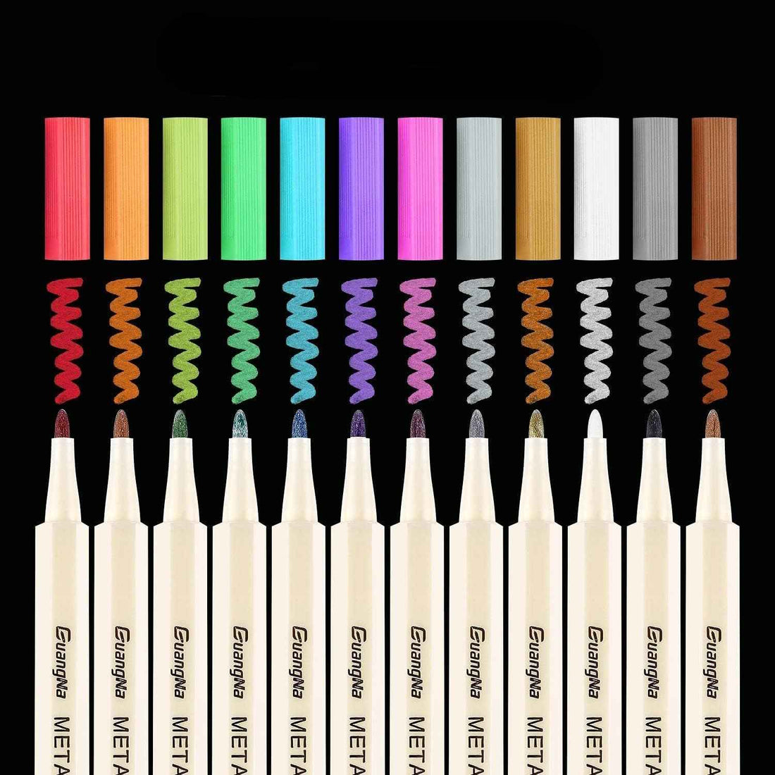 Guangna Metallic Marker Pens,12 Assorted Colors Fine Tip
