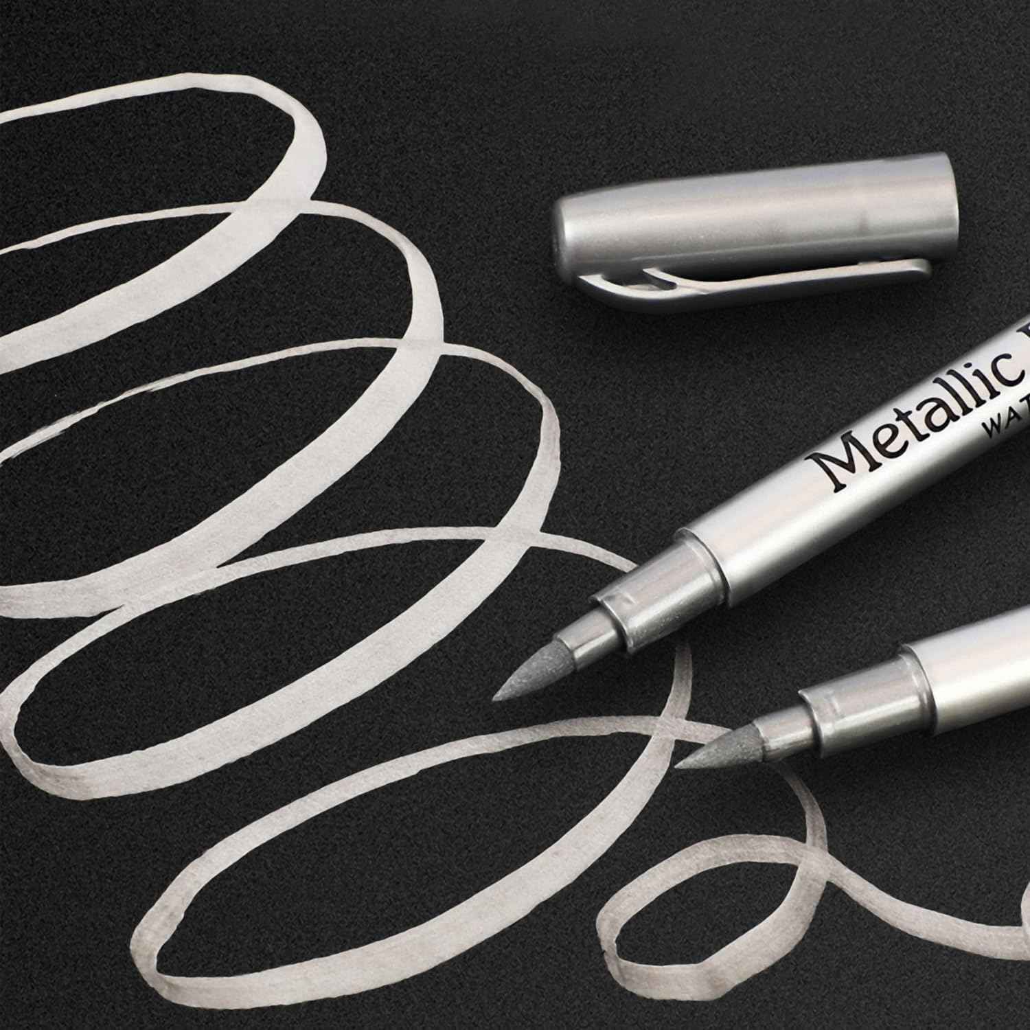 12pcs Metallic Brush Craftwork Marker Pens Silver