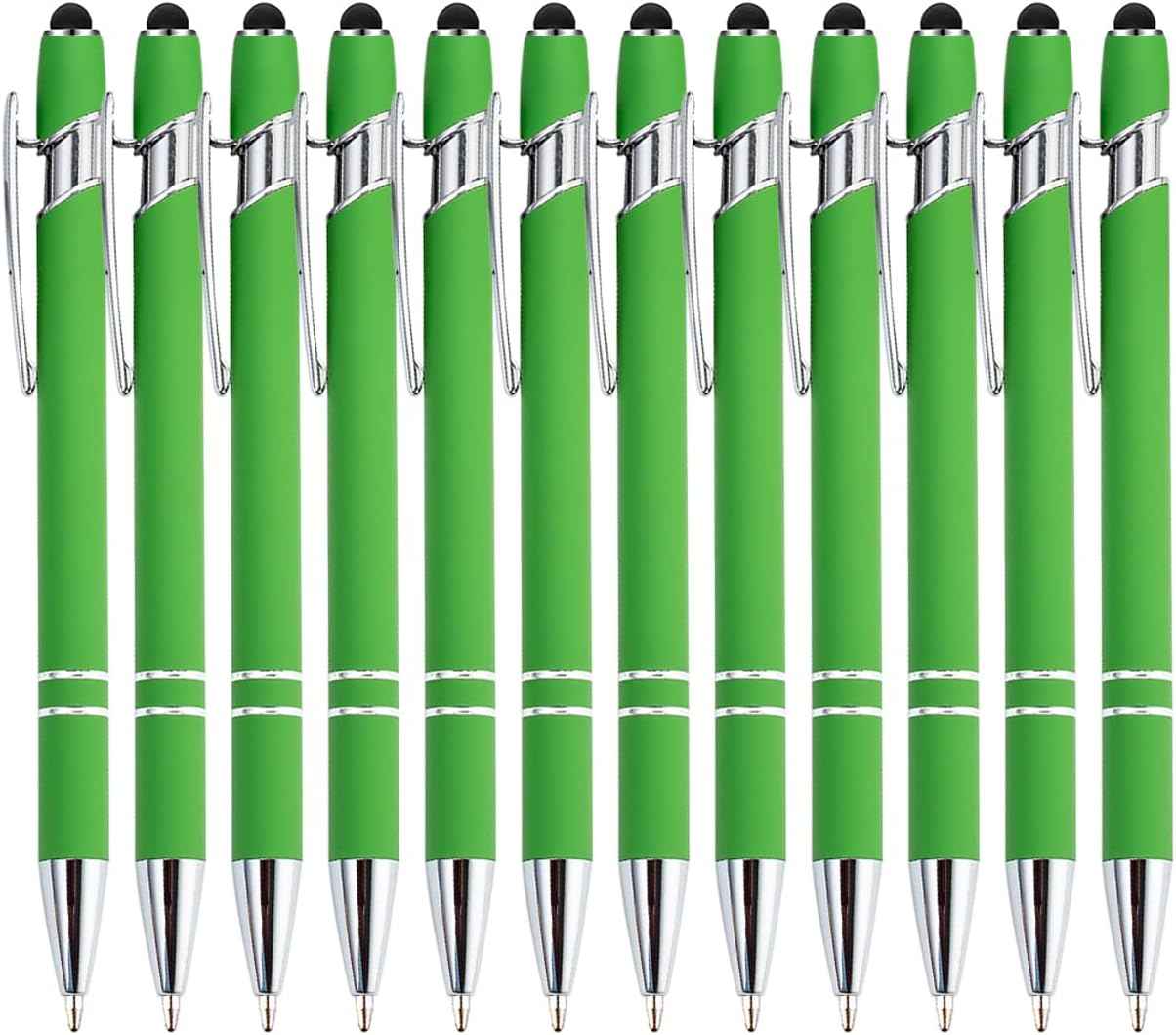 12 Pack Rainbow Rubberized Soft Touch Ballpoint Pen with Stylus Tip 12 Pcs Green Stylus Pens