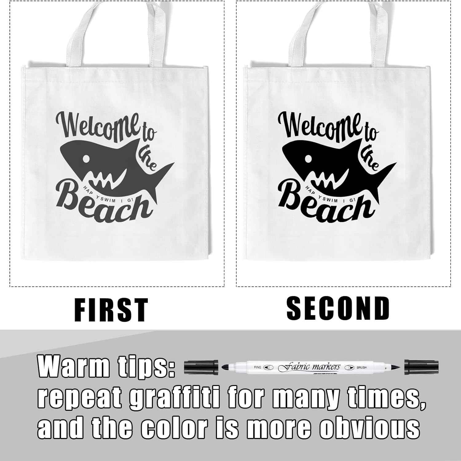 Guangna 6Pcs Fabric Markers Double Ended White Black Color
