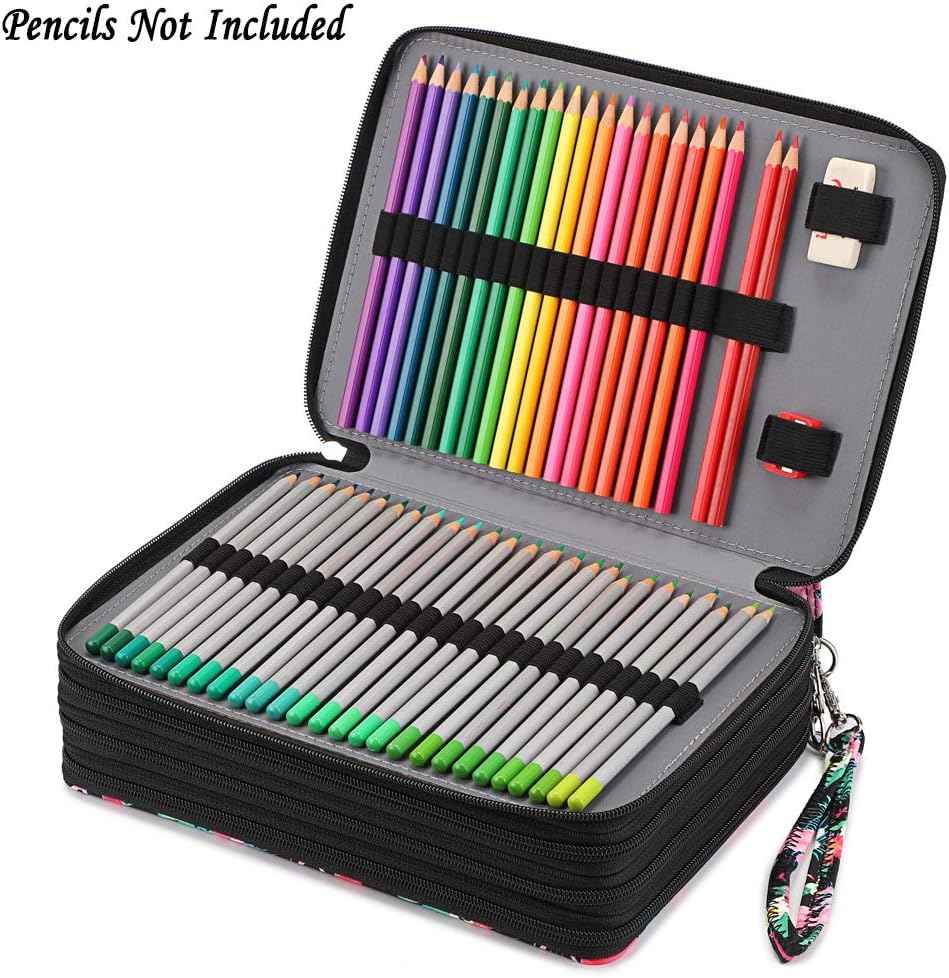 200 Slots Colored Pencil Case Large Capacity Pencil Organizer Black Flamingo