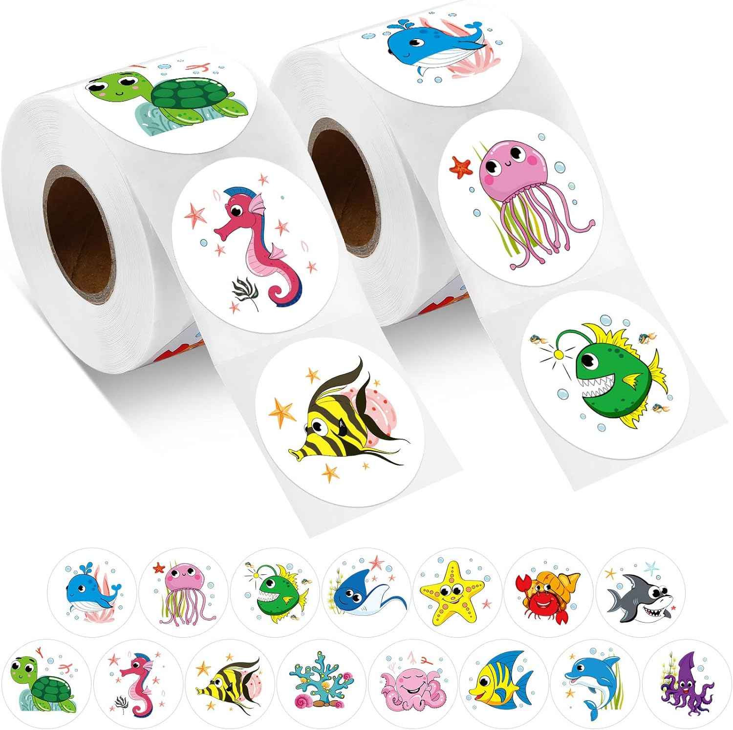1000Pcs Round Sea Ocean Animal Stickers,1.5 Inch