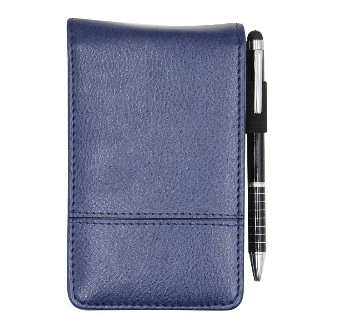 A7 Pocket PU Leather Mini Notepad with Calculator Ballpoint Pen Holder Dark Blue