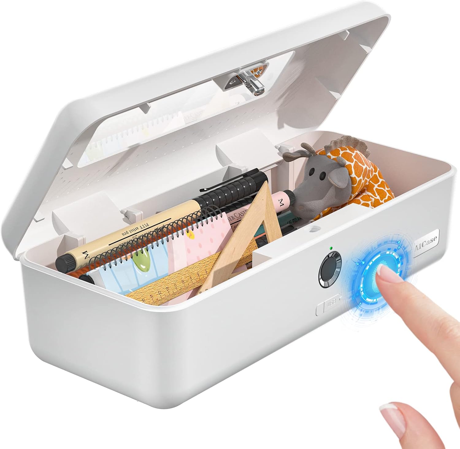 Biometric Fingerprint Storage Box Pen Money Jewelry Safe for Office