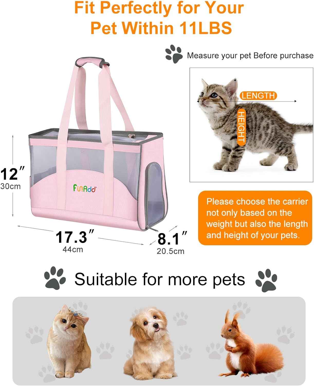 FunAdd Pet Pet Carrier,Airline Approved,for Small Dogs and Cats