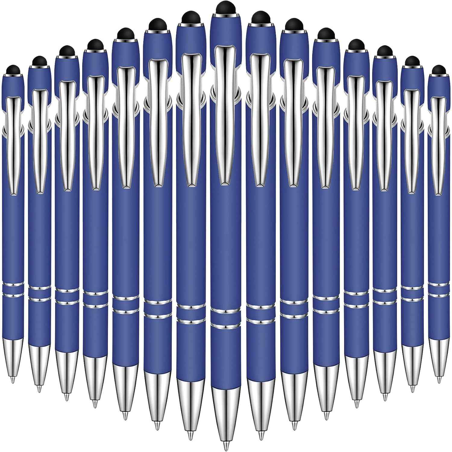 38Pcs Rubberized Ballpoint Pen with Stylus Tip for Touch Screen Devices Blue