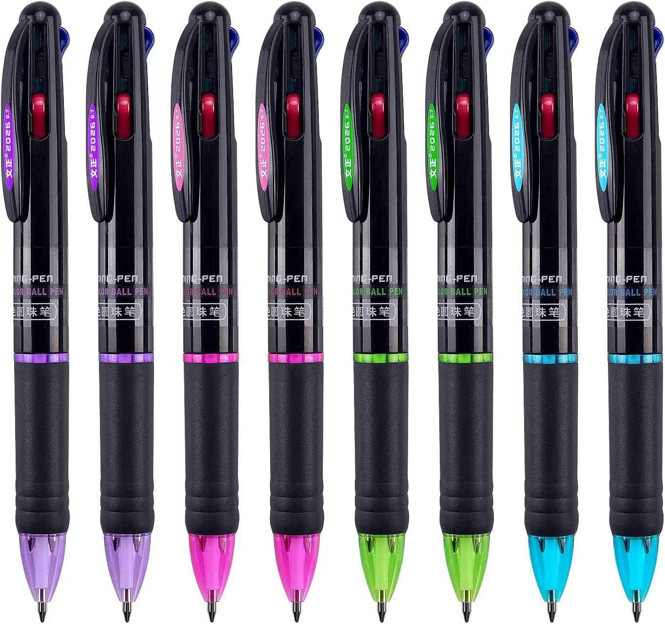 Multicolor Ballpoint Pens 4in1 0.7mm Retractable Gift Pens 8