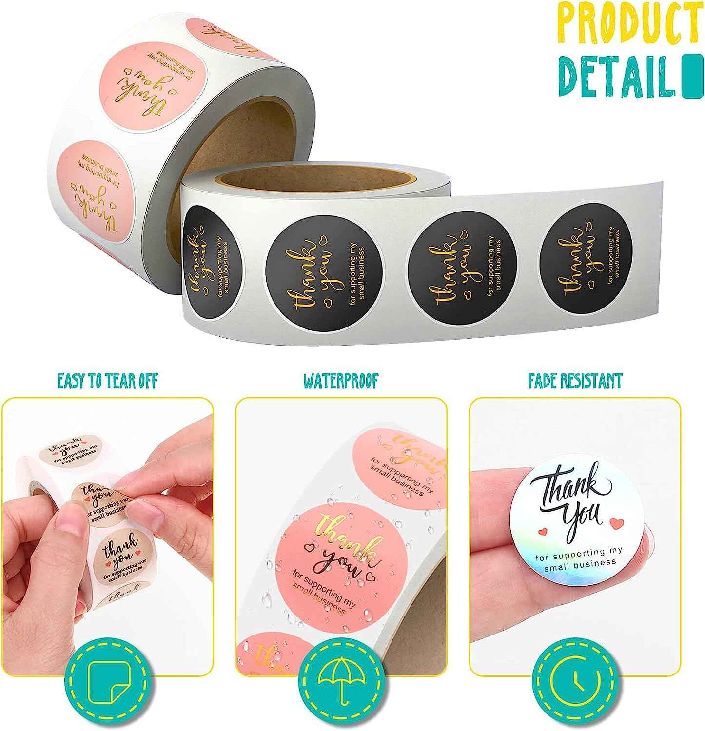 3000Pcs 1inch 6Rolls Thank You for Supporting My Small Business Stickers