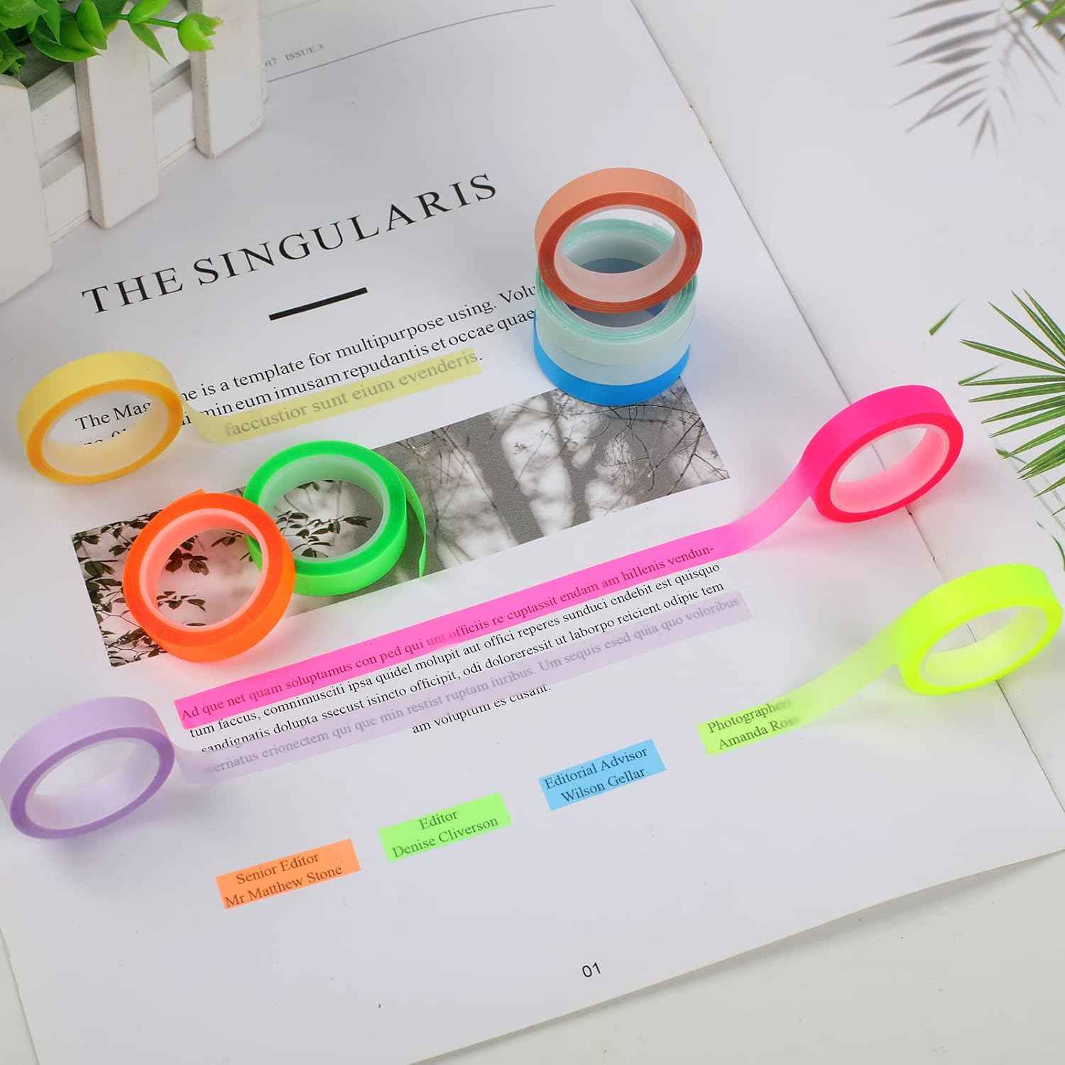 10 Rolls Highlighter Tape Removable for Books Classroom