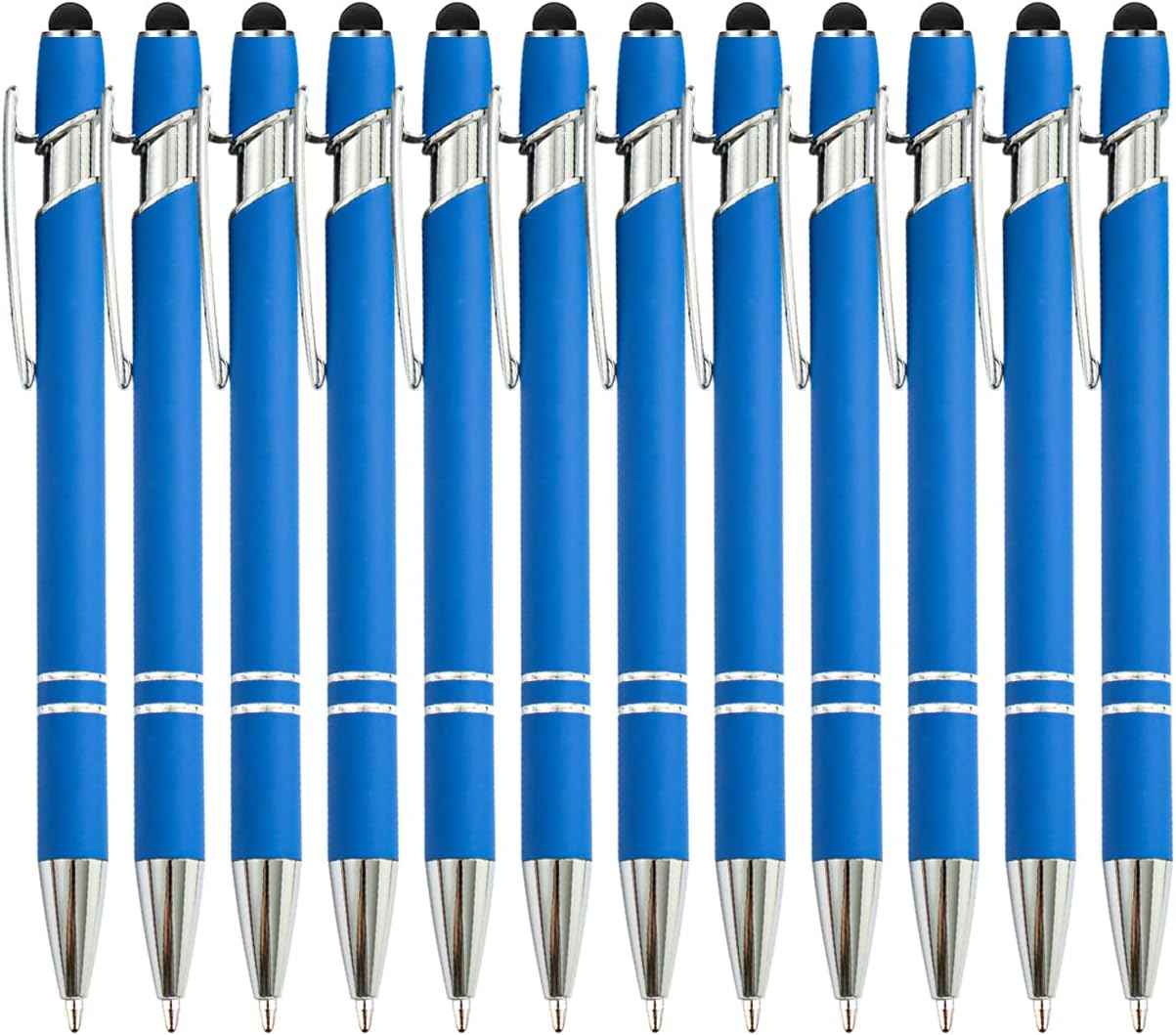 12 Pack Rainbow Rubberized Soft Touch Ballpoint Pen with Stylus Tip 12 Pcs Light Blue Stylus Pens