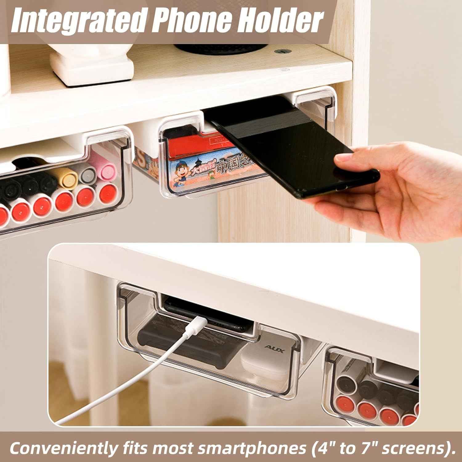 2 Pack Under Desk Storage Drawers Slide Out-Drill-On or Self-Adhesive