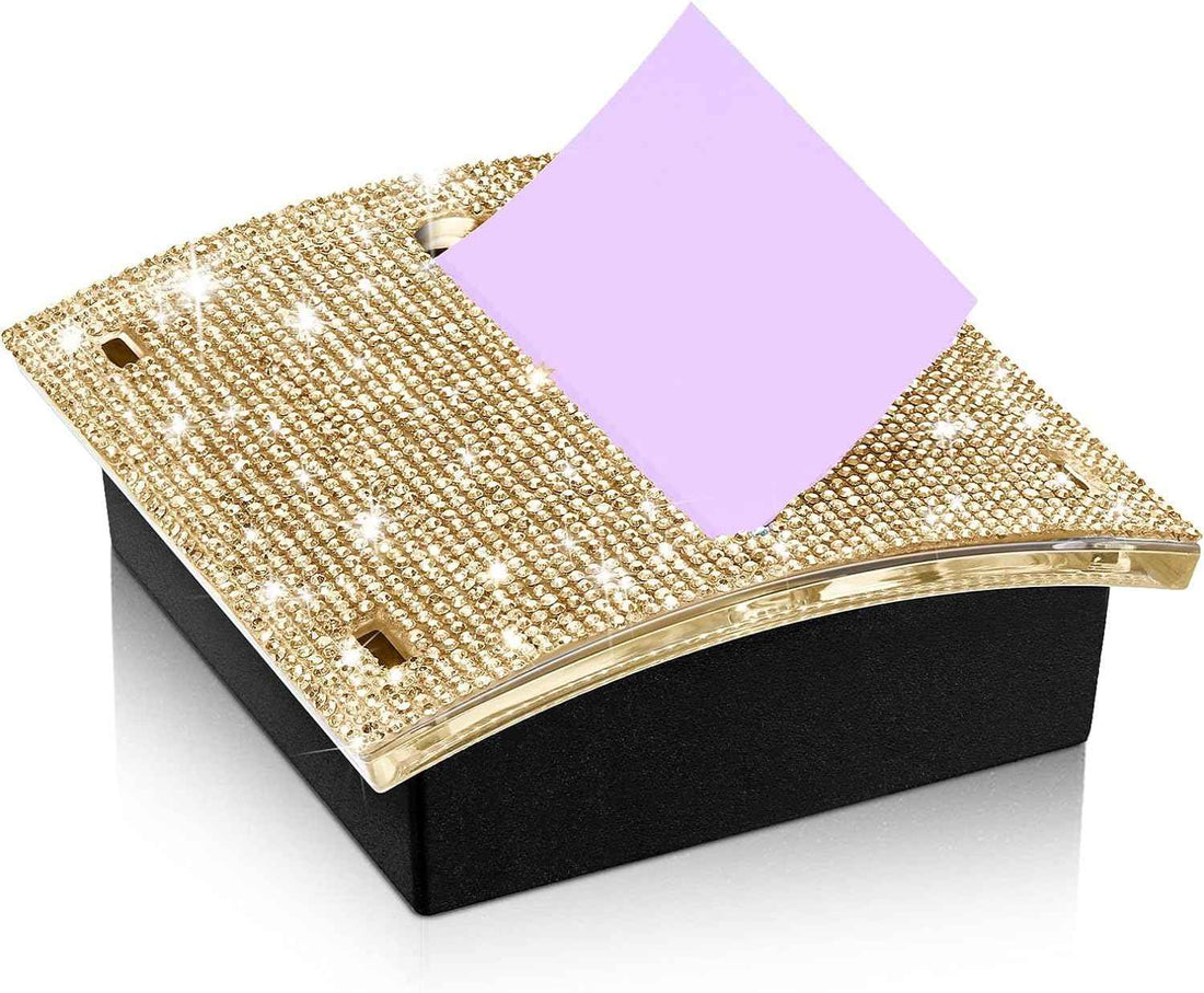 Rhinestone Self Stick Notepad Holders 4x4 Inches Memo Note Dispenser Gold