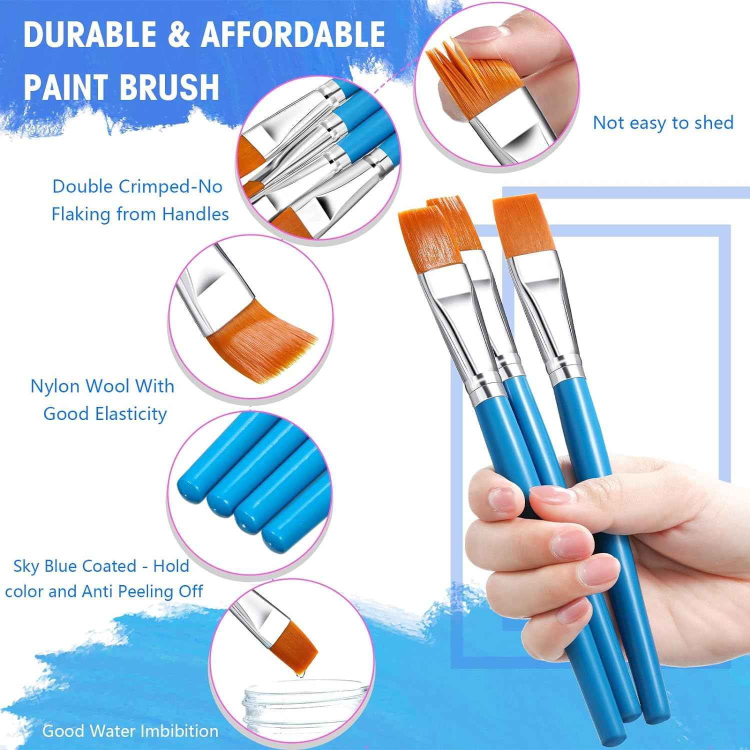 10 Pieces 3/4 Inch Flat Acrylic Paint Brushes for Kid Adult