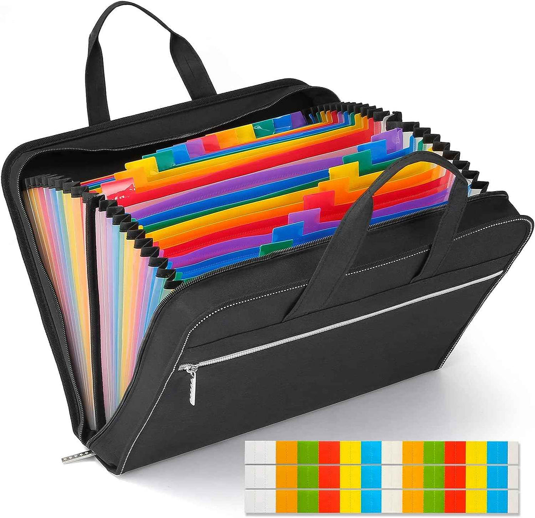 26 Pockets Expanding A4 File Folder Organizer with Handle Black
