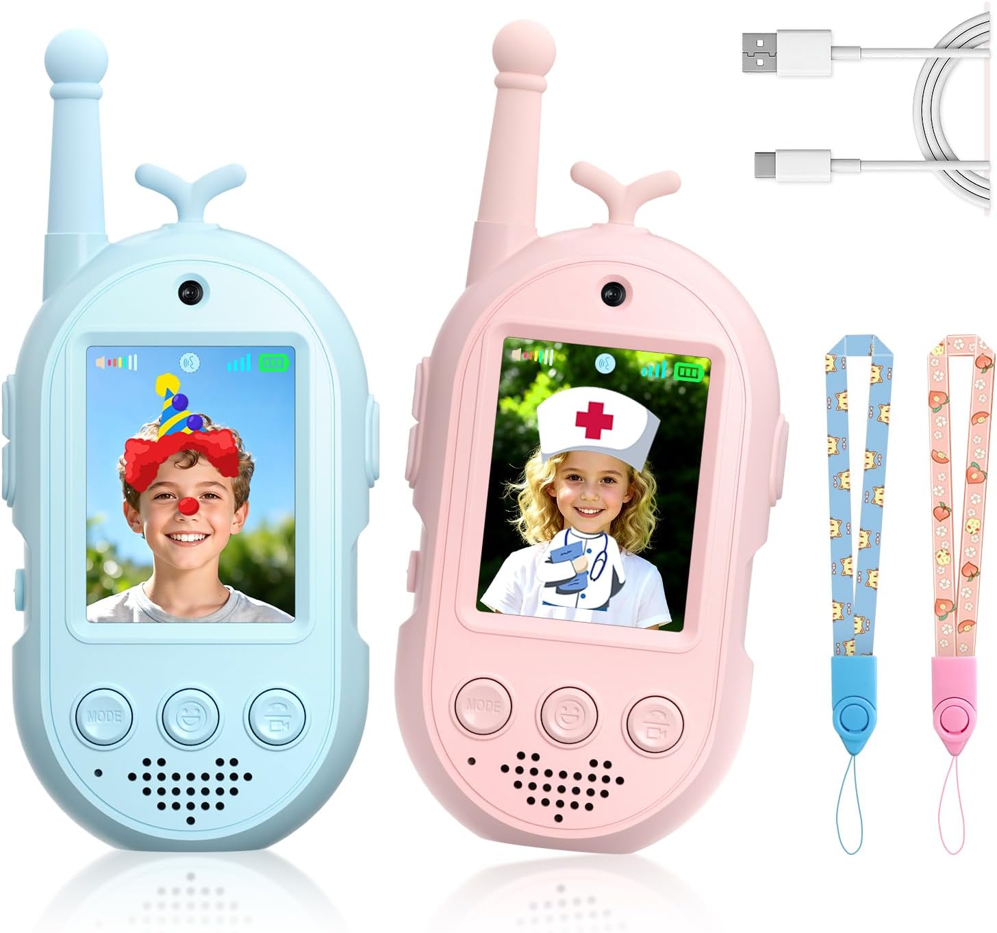 Upgraded Video Walkie Talkies for Kids, 2 Pack Rechargeable