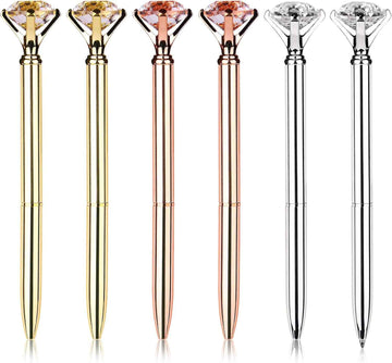 6Pcs Ballpoint Pens Metal Diamond Journaling Gift Pens,Black Ink