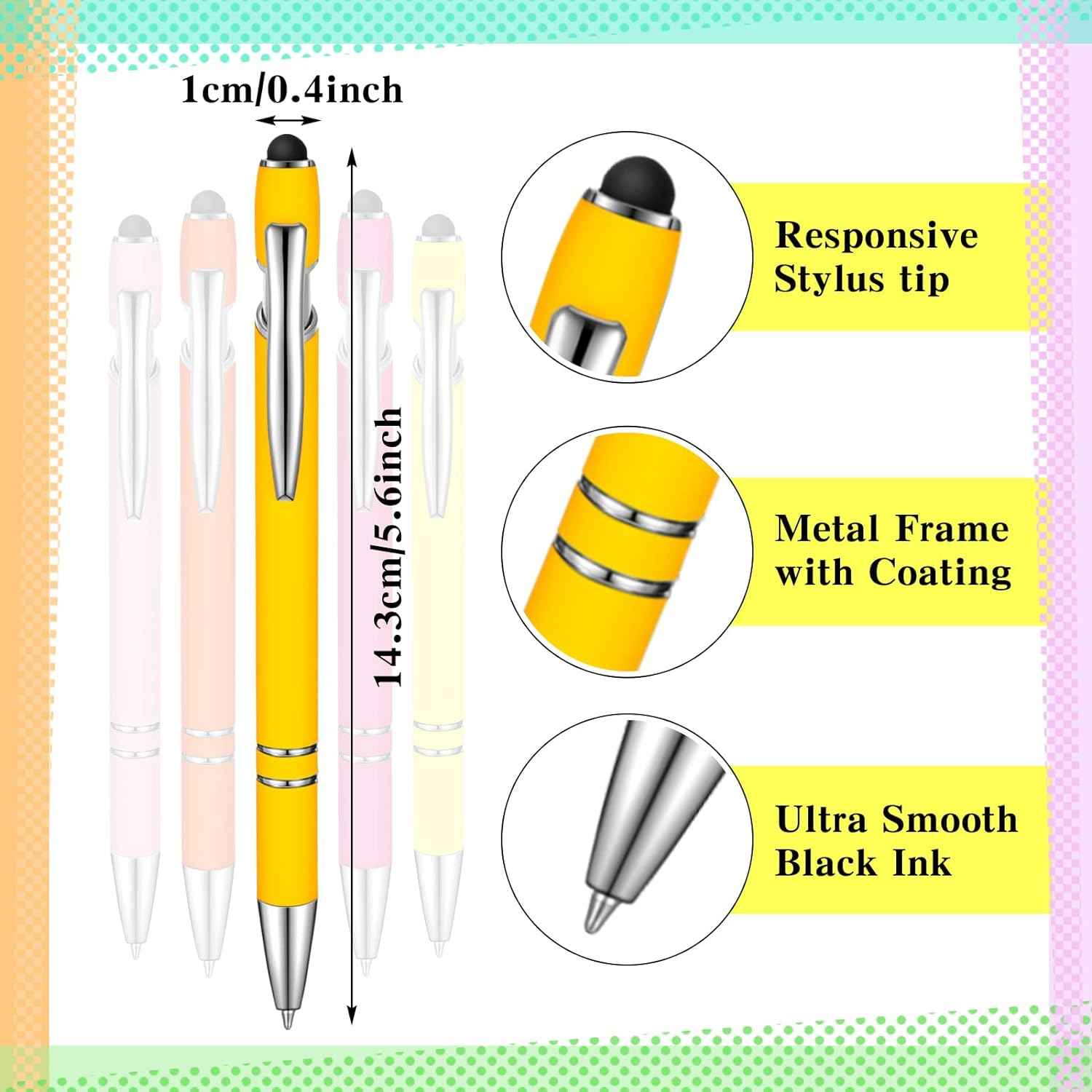 38Pcs Rubberized Ballpoint Pen with Stylus Tip for Touch Screen Devices