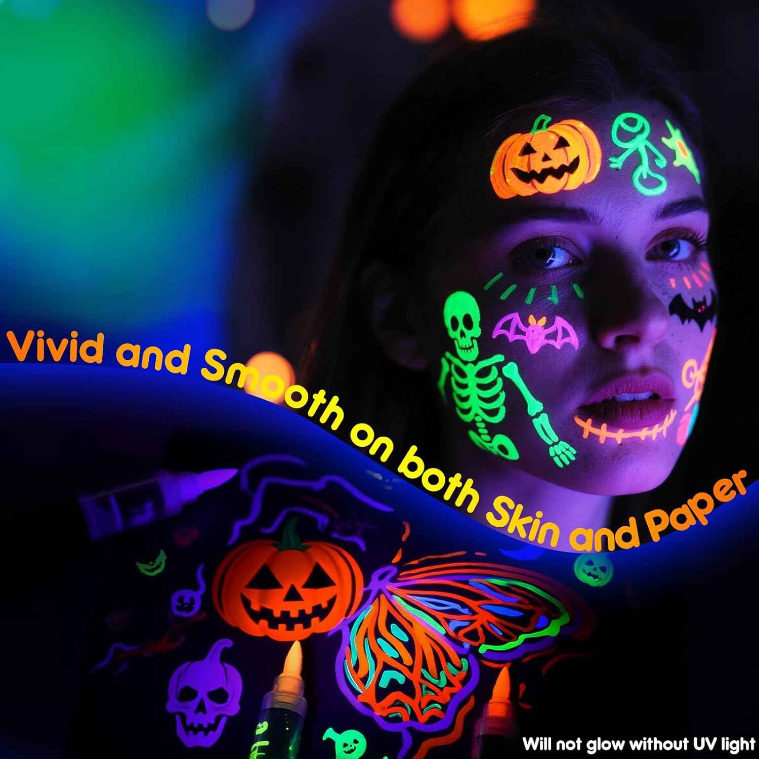 8 Color UV Face Body Paint Marker Pens Glows in the Dark