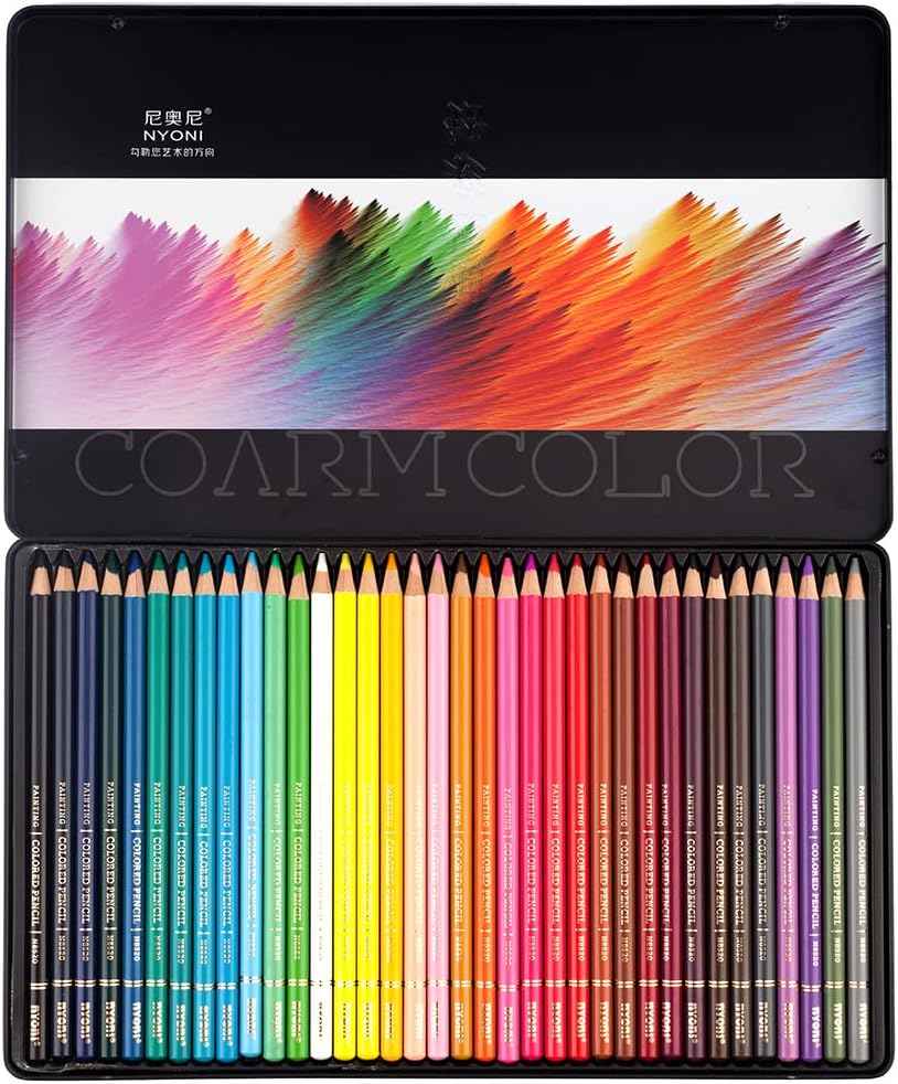 NYONI Professional 36 Colored Drawing Pencils Tin Box