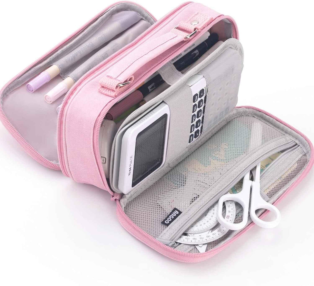 Large Capacity Pencil Case Double Zipper Storage Bag Pink