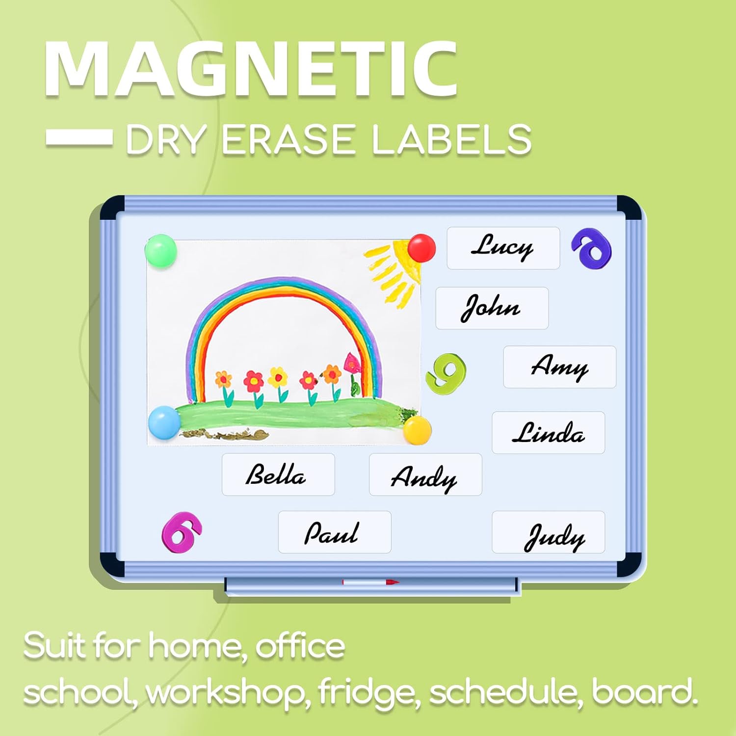 54pcs Dry Erase Magnetic Labels (1.2x3.2") White Stickers Set