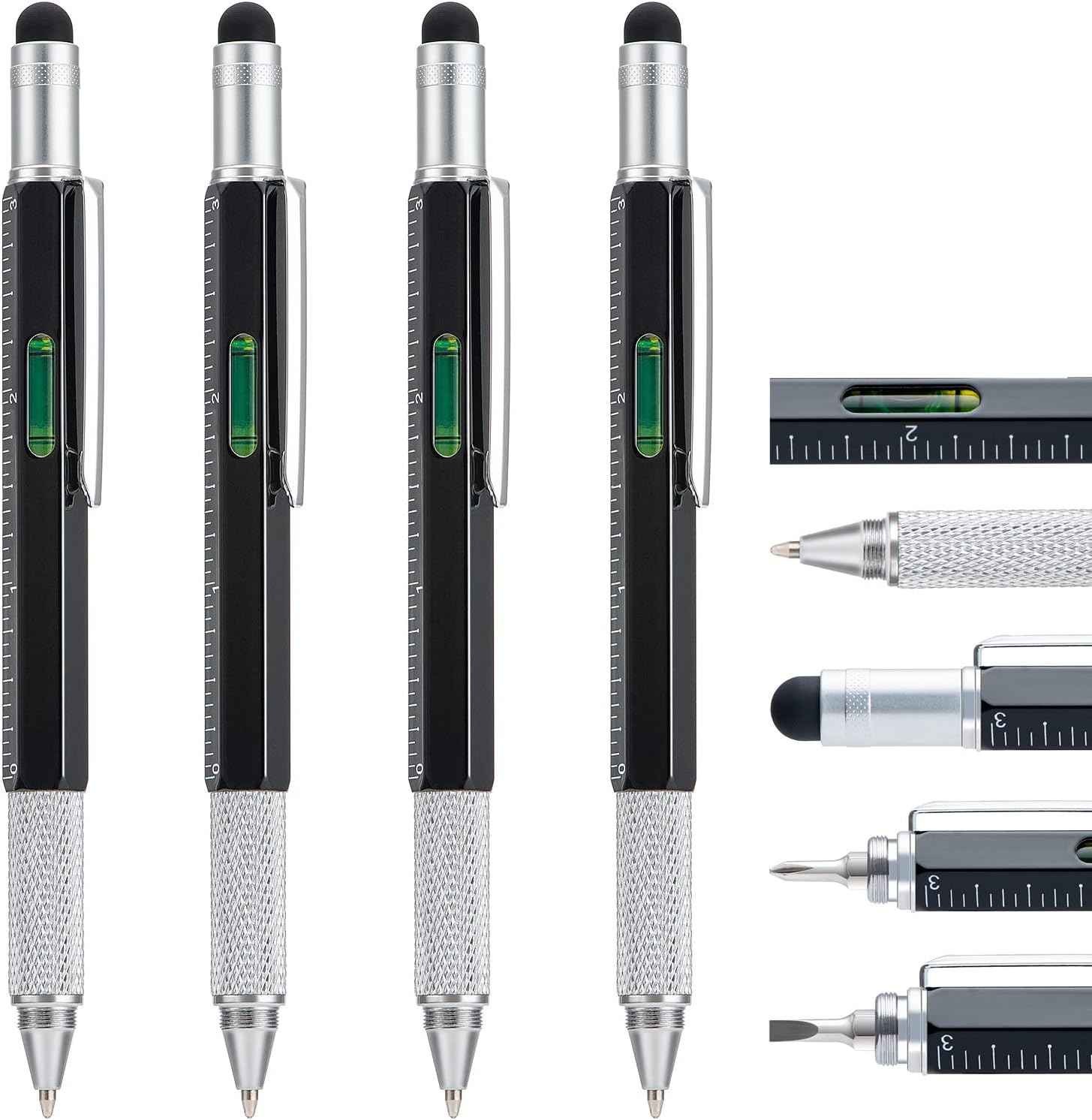 4 Pack 6IN1 Multitool Pen with Extra Refills Set Black