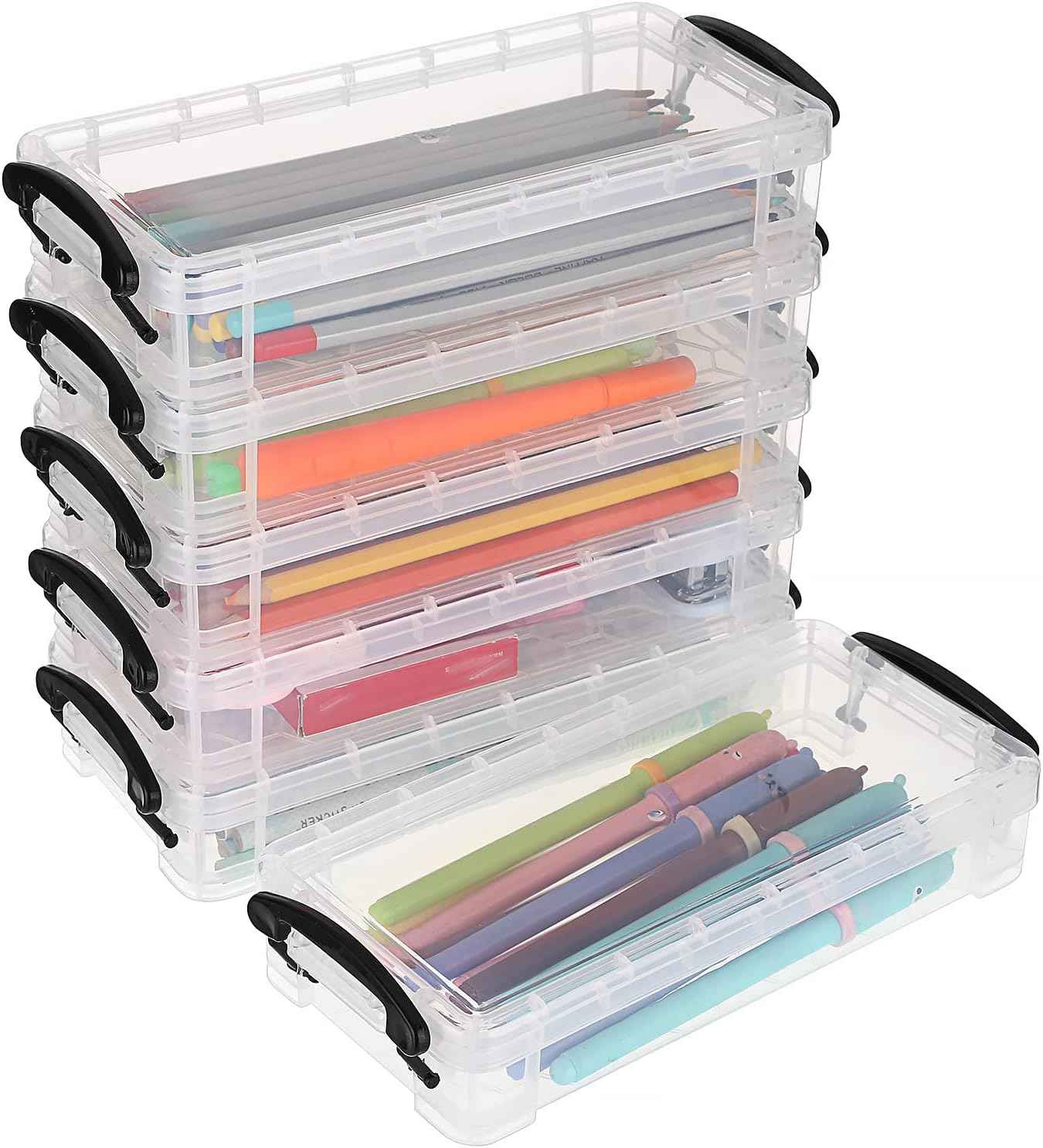 6 Large Capacity Pencil Box,Office Supplies Storage Organizer Box Black