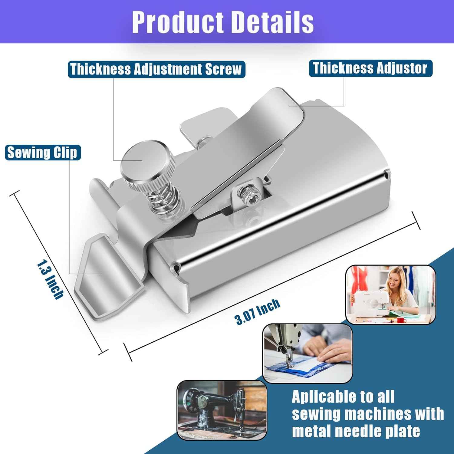 Magnetic seam guide details: thickness adjustment screw, clip, and side guide piece