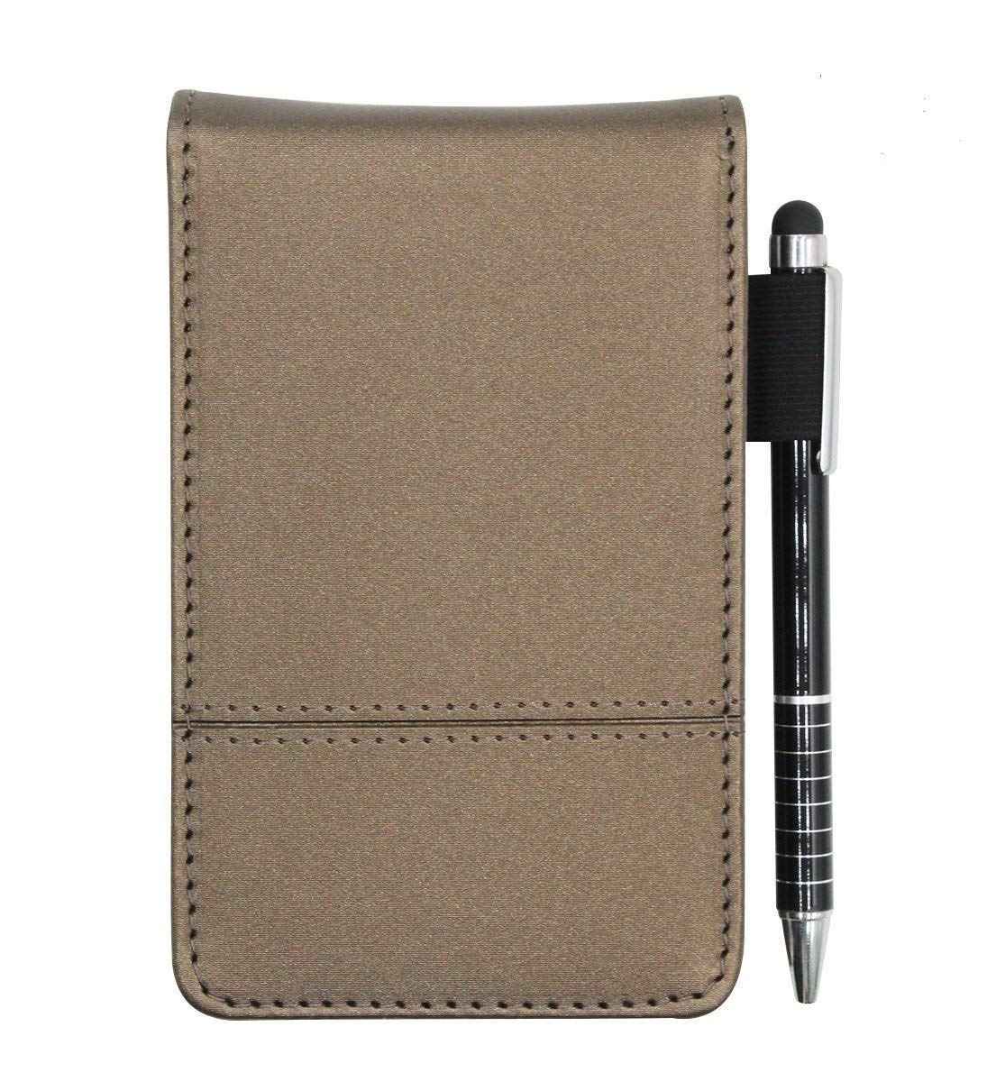 A7 Pocket PU Leather Mini Notepad with Calculator Ballpoint Pen Holder Champagne