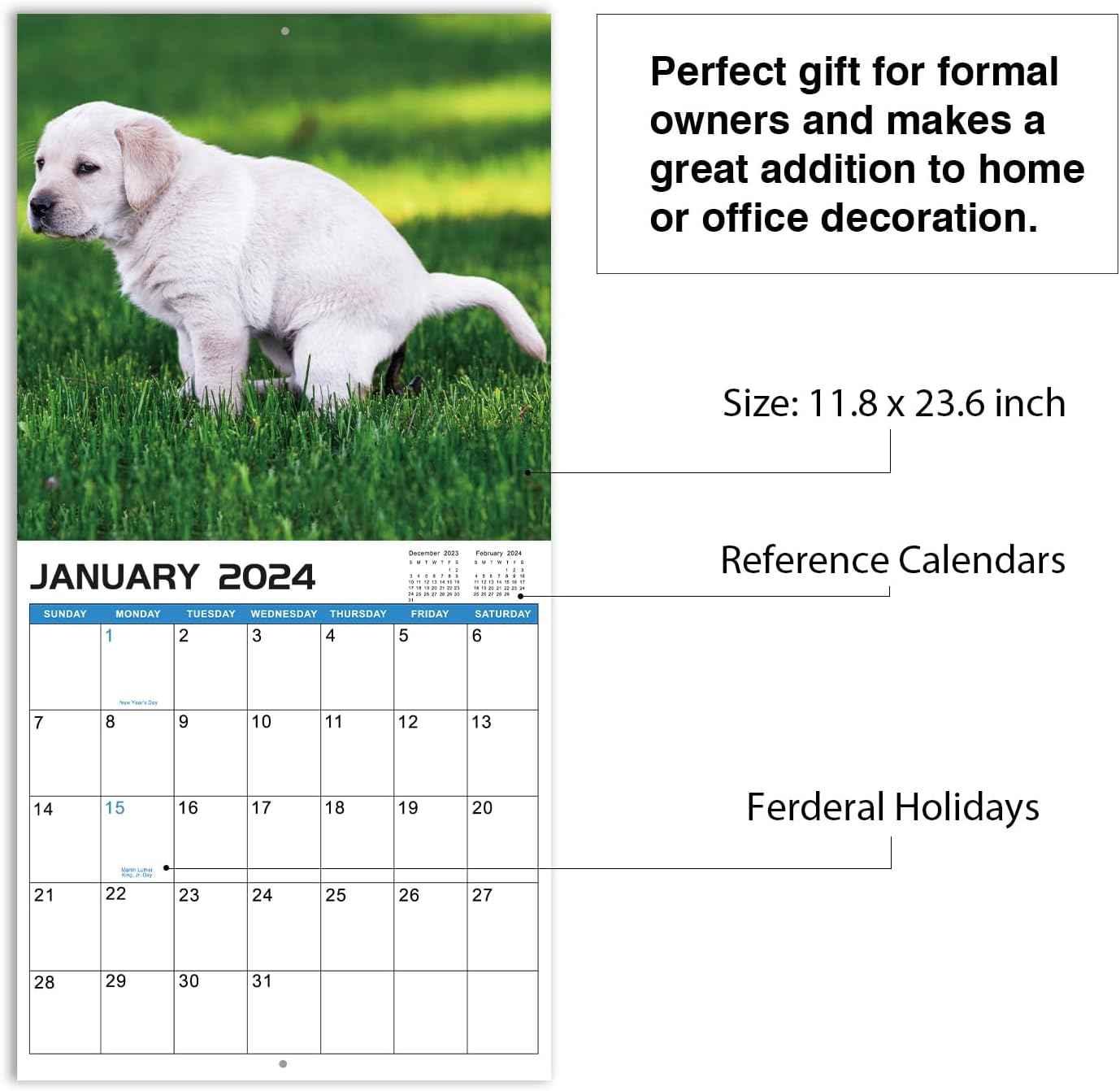 2024 Wall Calendar Crapping Dogs