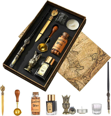 8pcs Dip Pen Ink Wax Seal Letter Opener Tool Calligraphy Gift Set Bronze
