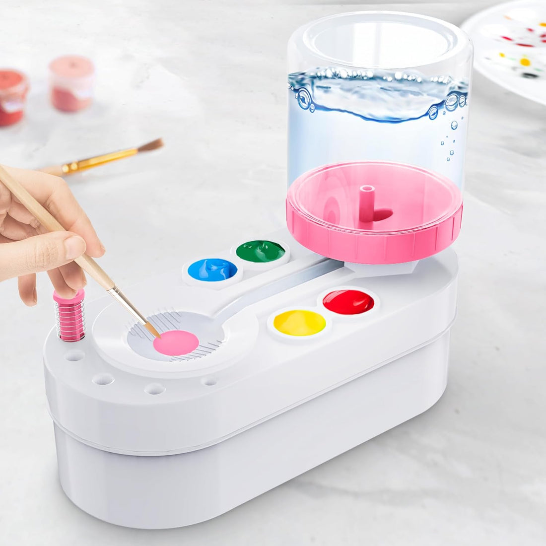 Brush Rinser Water Paint Cleaner Elliptic White-Pink