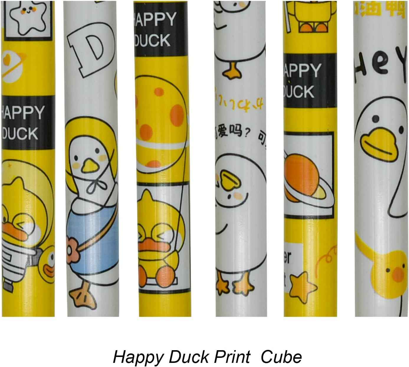 12PCS Little Yellow Duck Print Retractable Gel Pens Black Ink For Kids