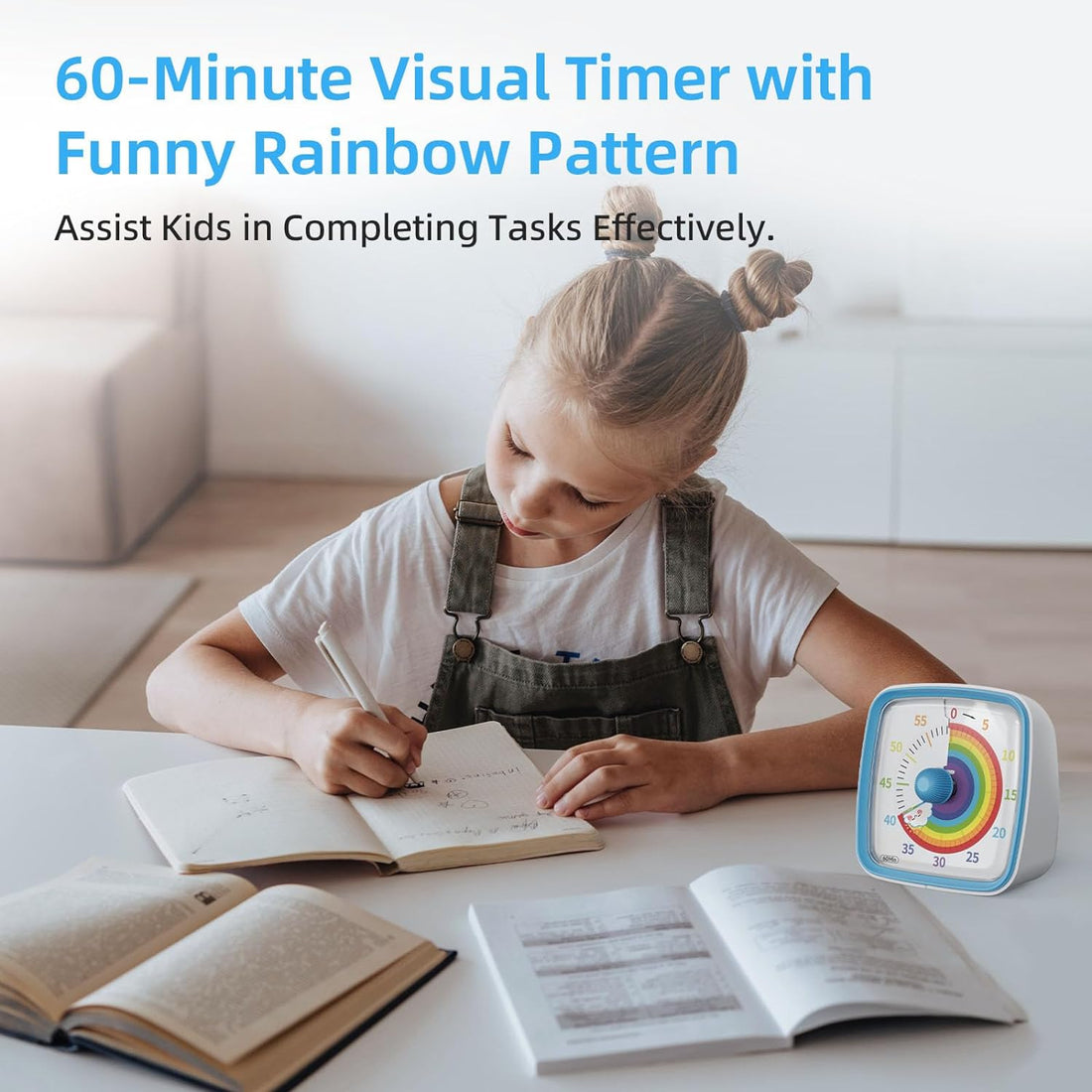 60-Minute Countdown Visual Timer with Night Light Blue-rainbow