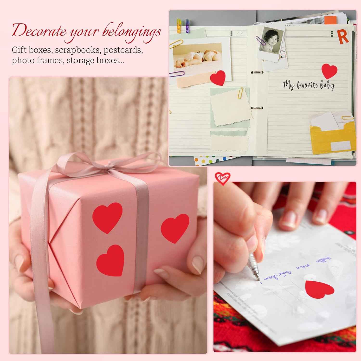 500Pcs Red Heart Stickers 1 inch
