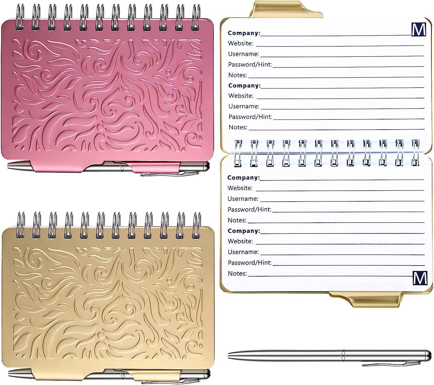 2Pcs Protable Notebook Elegant Mandala Password Book Keeper with Pen Beige, Pink