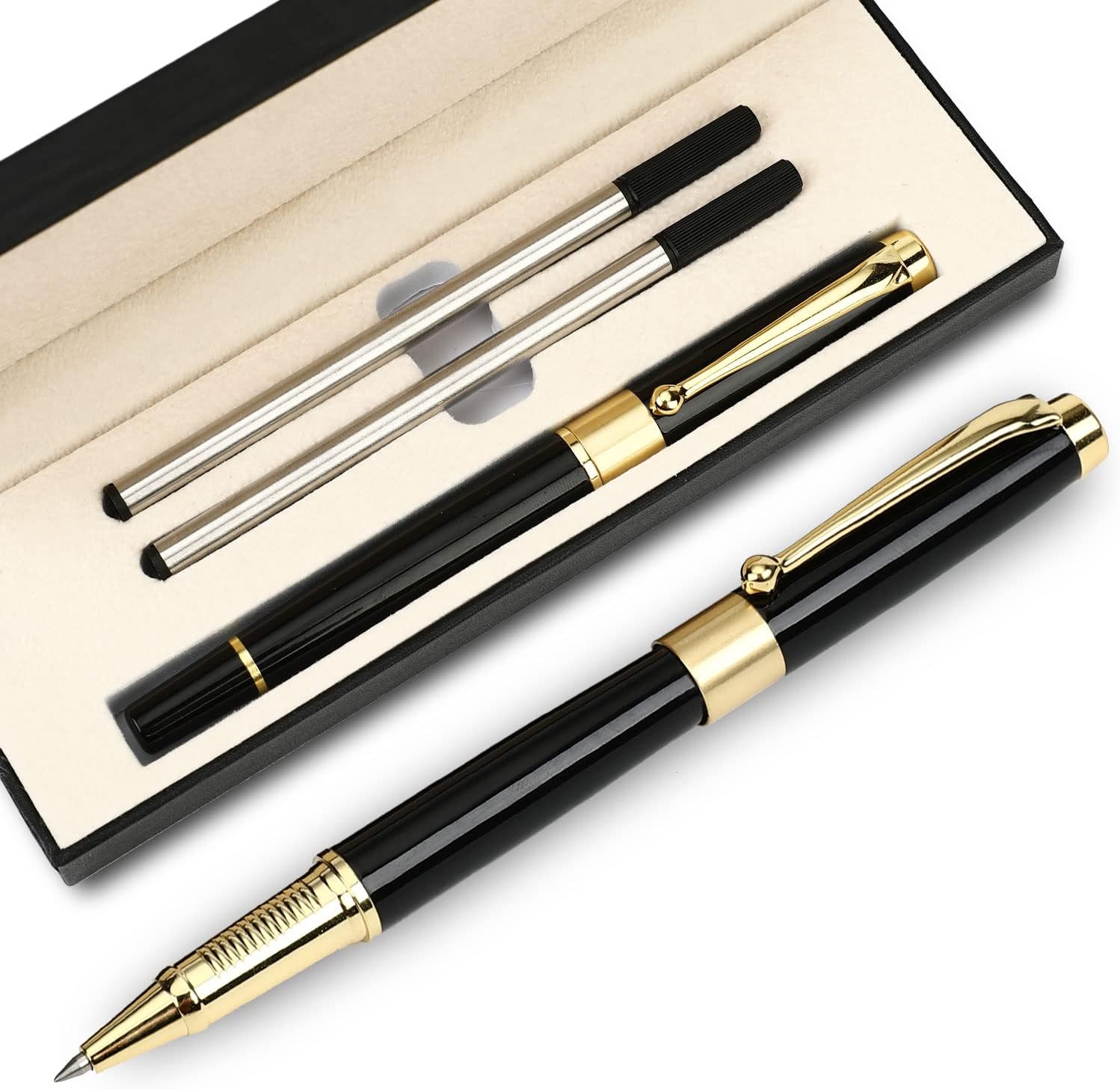 Luxury Ballpoint Pen Black Ink 0.5mm with 2 Refills Black