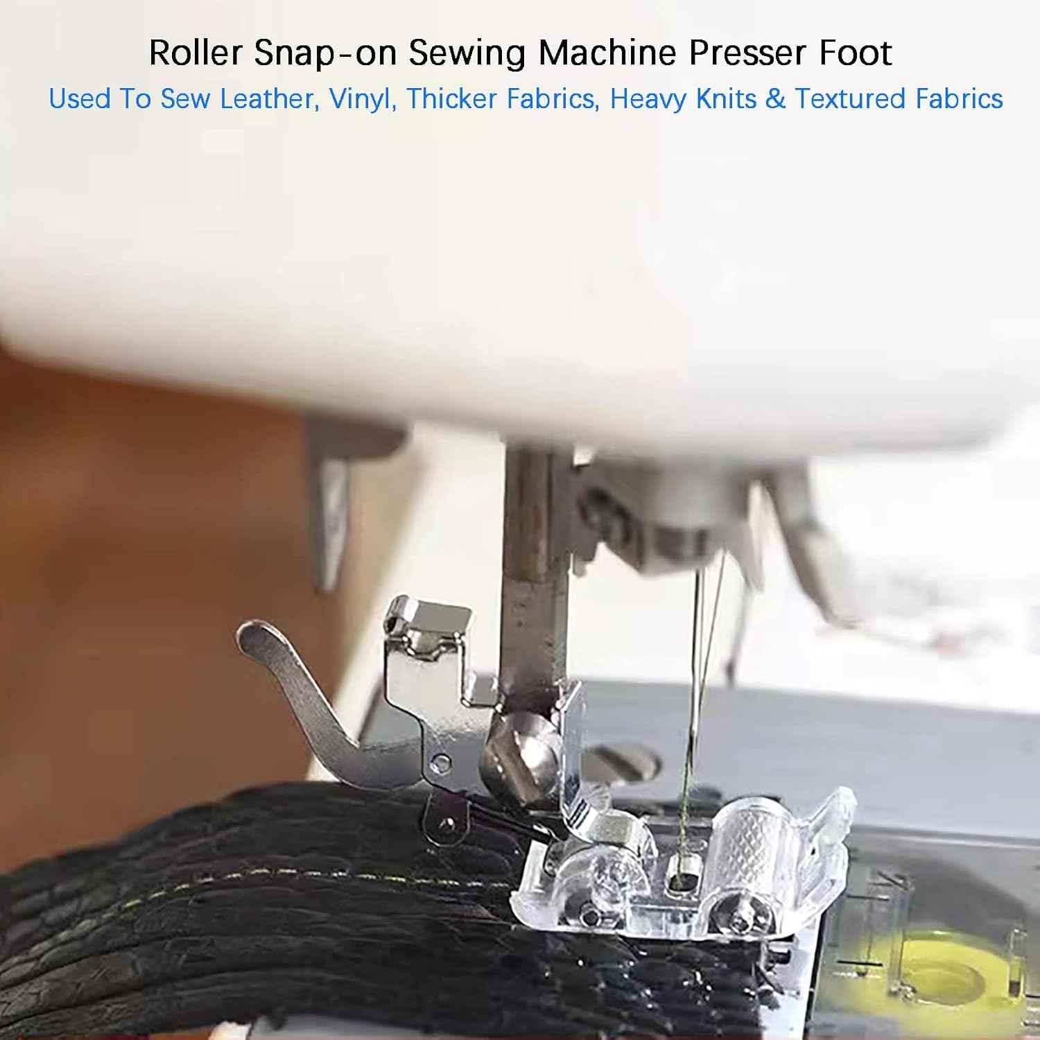 Teflon roller presser foot sewing through dark fabric on sewing machine