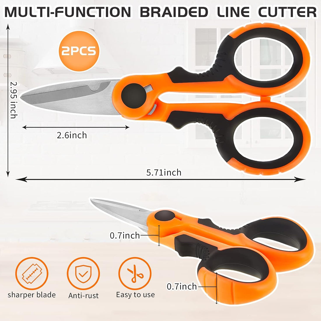 Fishing Line Scissor Heavy Duty 3Cr13 Non Slip Serrated Edge Cutter 2 Pack
