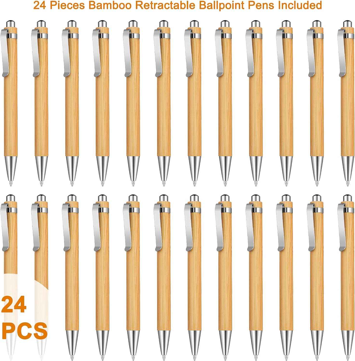 Bamboo Wooden Retractable Ballpoint Pen Black Ink 1 mm Pens 12/24/36 Pack 24