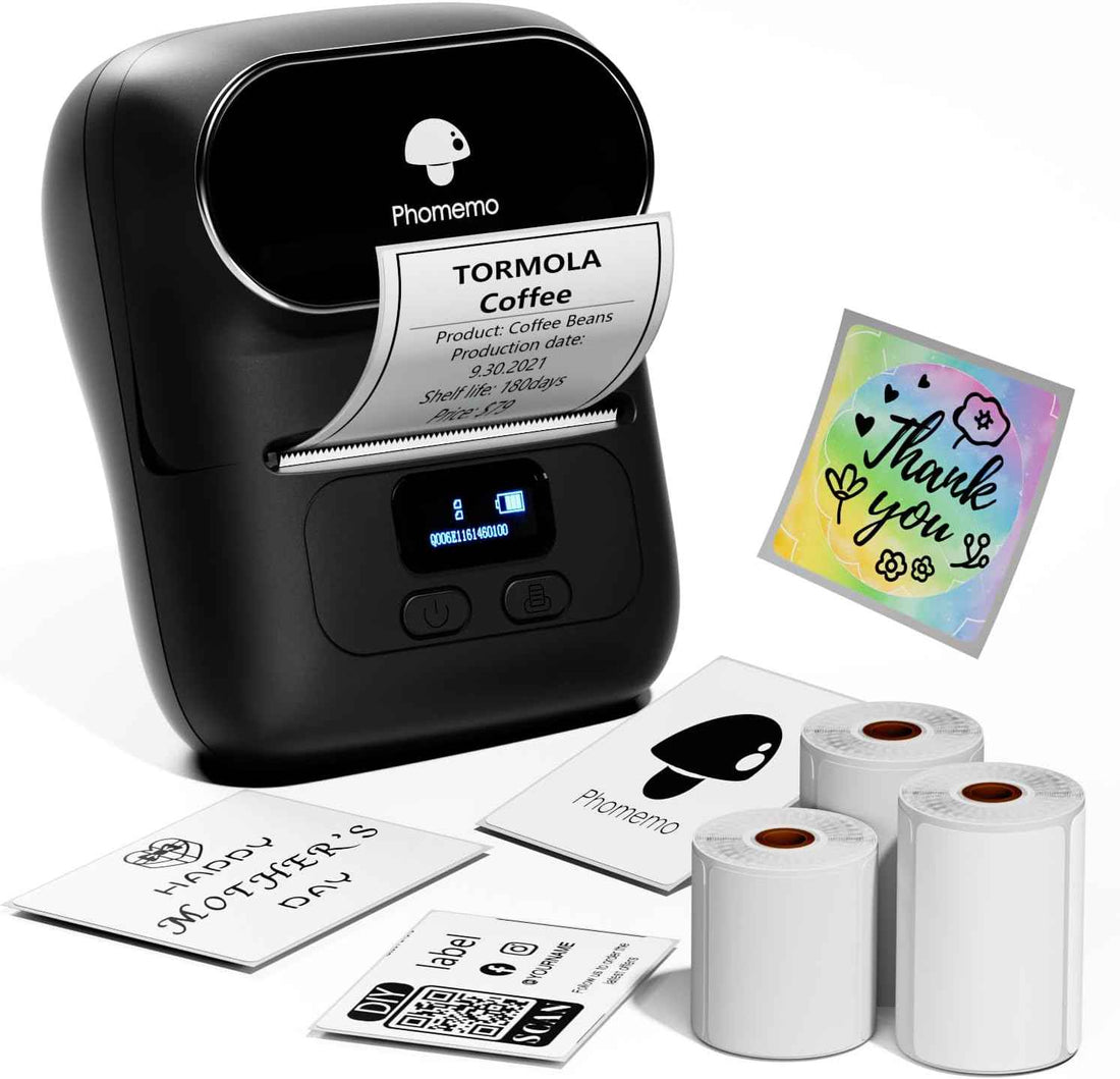 Phomemo M110 Label Maker Thermal Printer with 3 Roll Paper Black