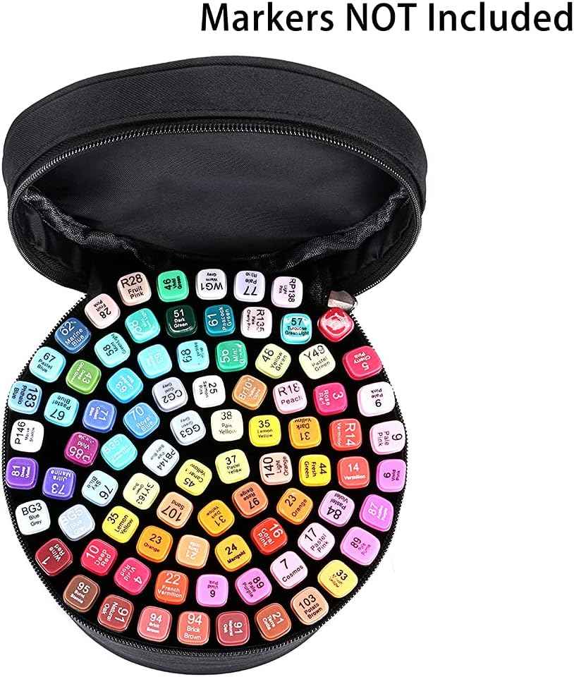 Round Marker Pen Case Stationary Storage Bag for 80 Markers,Black