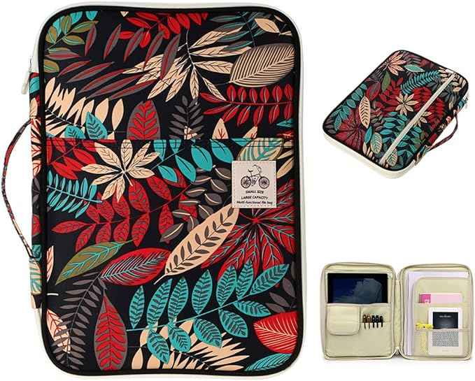 A4 Document Bags Portfolio Organizer-Zippered Case Black+red