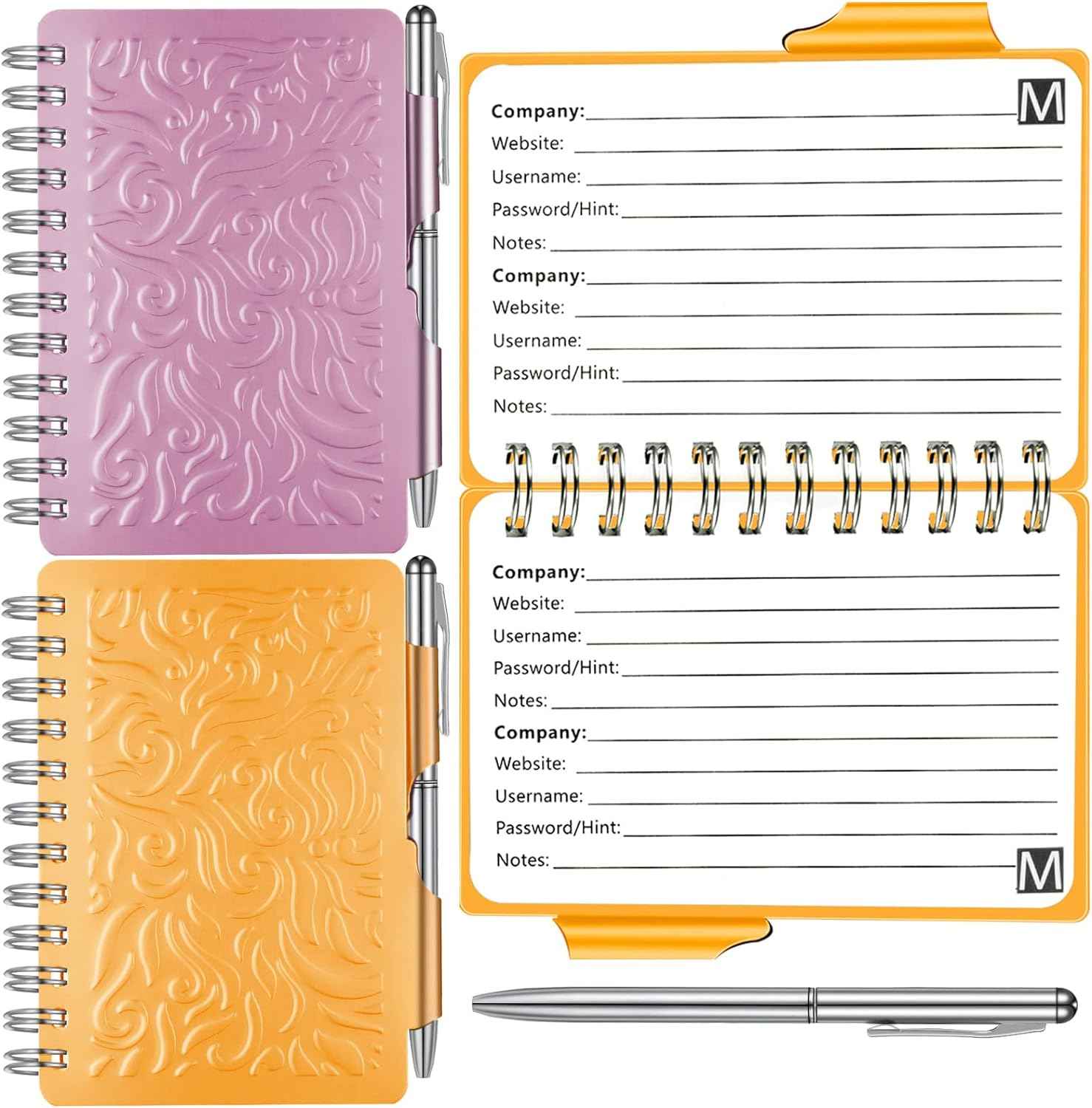 2Pcs Protable Notebook Elegant Mandala Password Book Keeper with Pen Purple, Orange